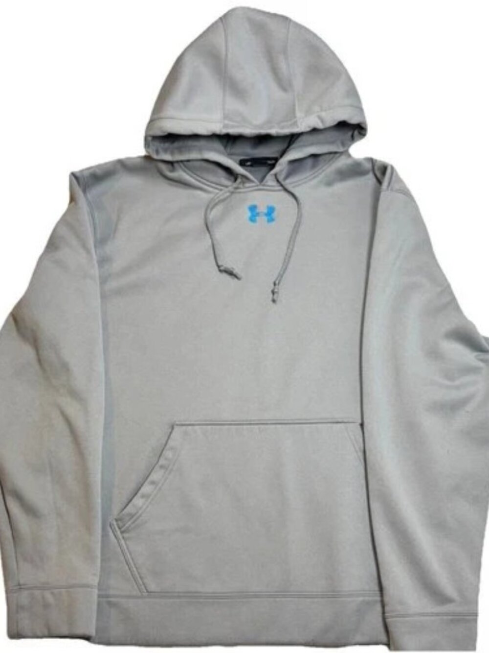 Under Armour Men’s XL Hoodie Polyester Fleece Light Gray with Blue Logo